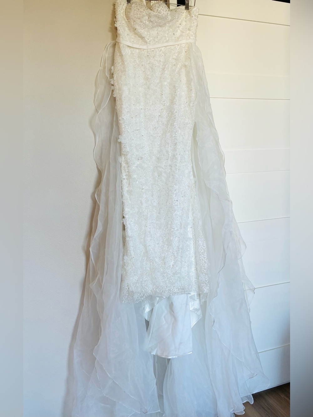 Stunning Pearl & 3D Floral Beaded One Size Wedding Dress | Lace-Up Back